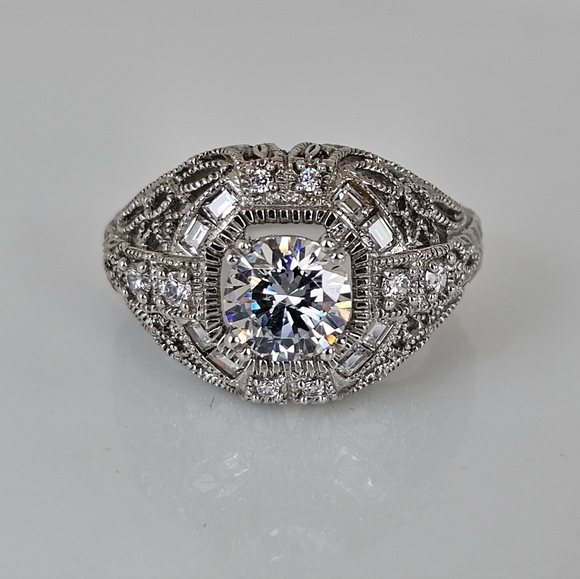 Authentic Victoria Wieck Art Deco Diamonique Ring Sterling Silver Size 7 - Picture 12 of 14